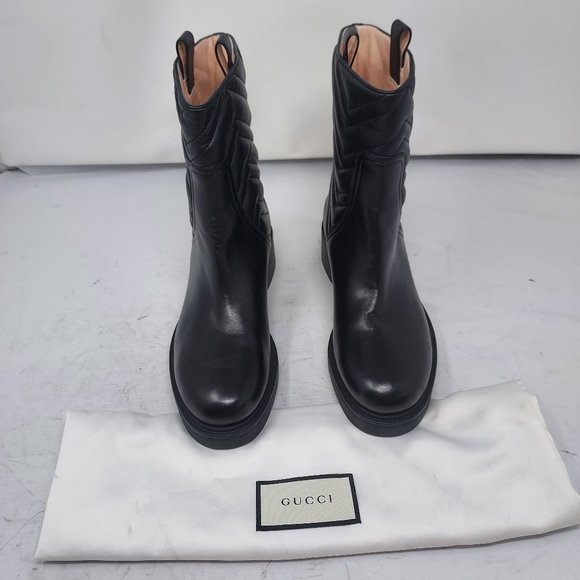 GUCCI Black GG Heart Chevron Nappa Matelasse Ankle Boot - Picture 10 of 13